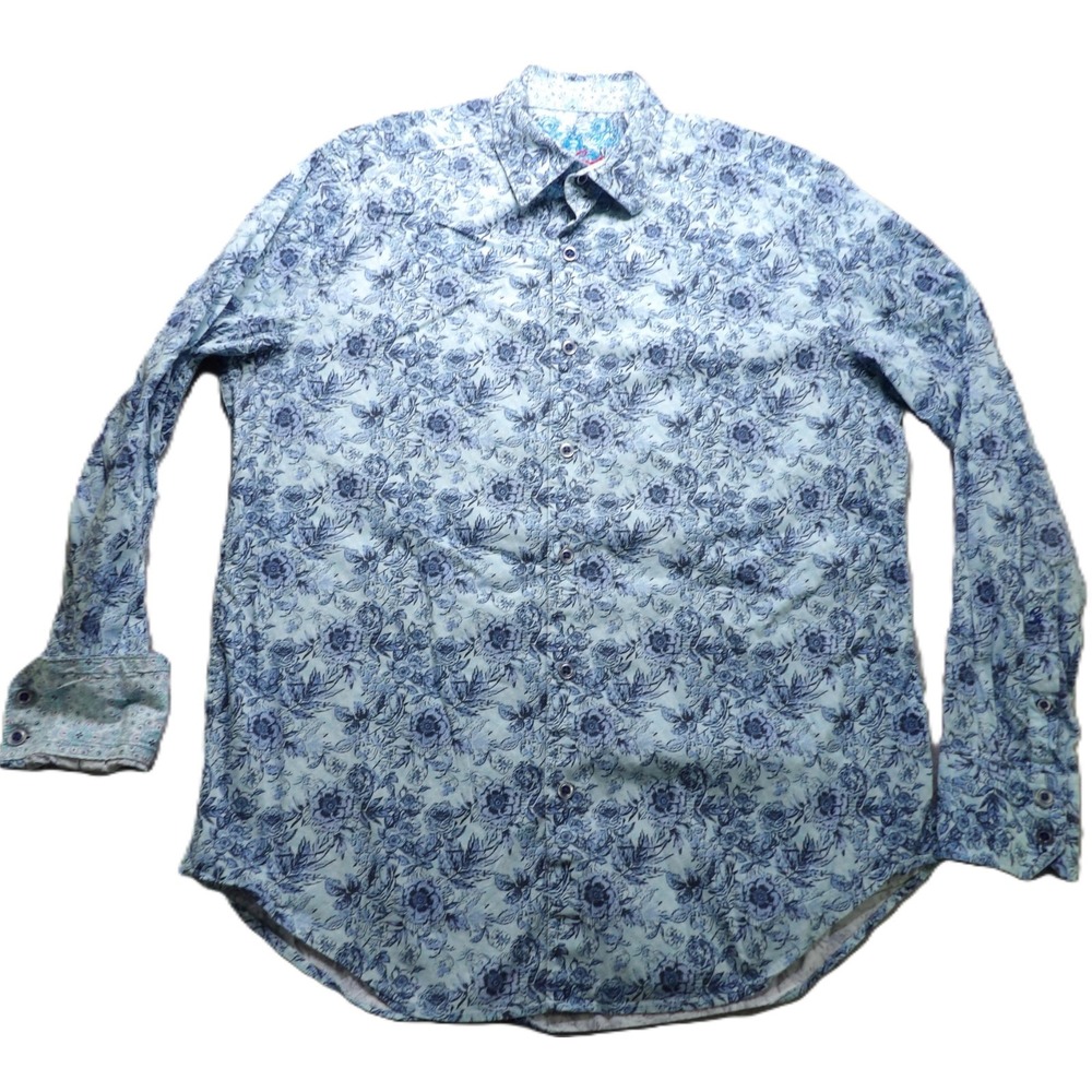 Robert Graham Men Shirt M Classic Fit Blue Floral Long Sleeve Button Down AOP LS